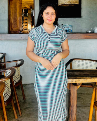 Alternative view of Waffle Collar Neck Cap Sleeves Midi Dress