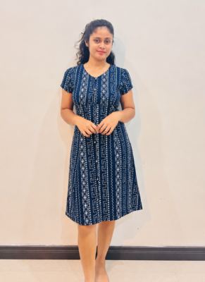 Blue Printed Full Button Dress