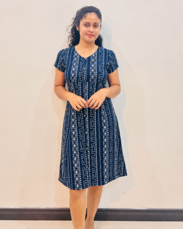 Blue Printed Full Button Dress