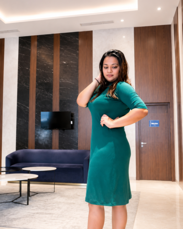 Alternative view of Green Rib High Neck Dress