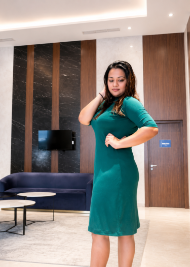 Alternative view of Green Rib High Neck Dress