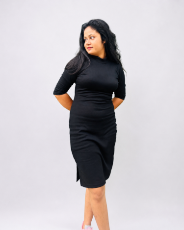 Black Rib High Neck Dress