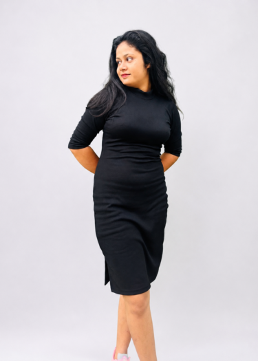 Black Rib High Neck Dress