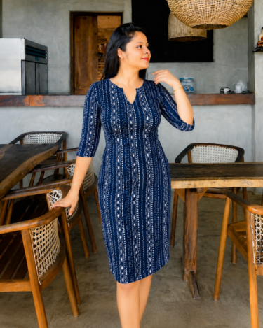 Alternative view of Elegant Navy Printed Dress