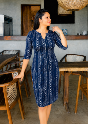 Alternative view of Elegant Navy Printed Dress