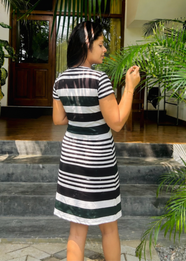 Alternative view of Green Stripe Tie Waist Side Slit Dress