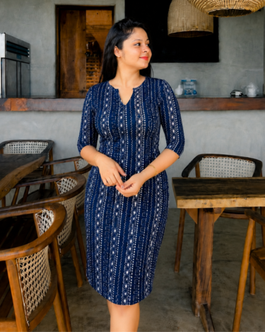Elegant Navy Printed Dress