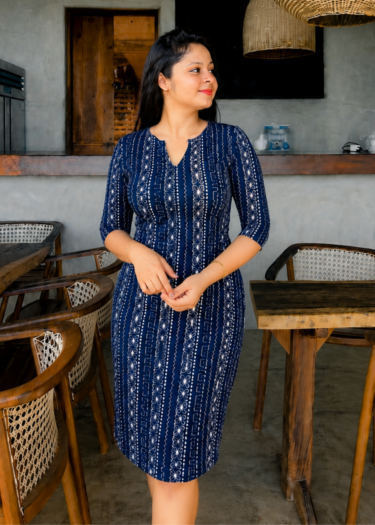 Elegant Navy Printed Dress