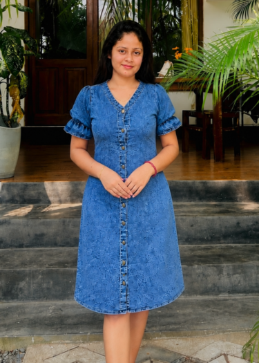 Alternative view of Denim Button Down Puff Sleeve Dress