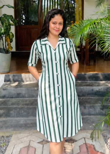 Printed Popped Corn Button Shirt Dress