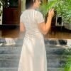 Cream Front Zip Bodycon Dress - Image 4